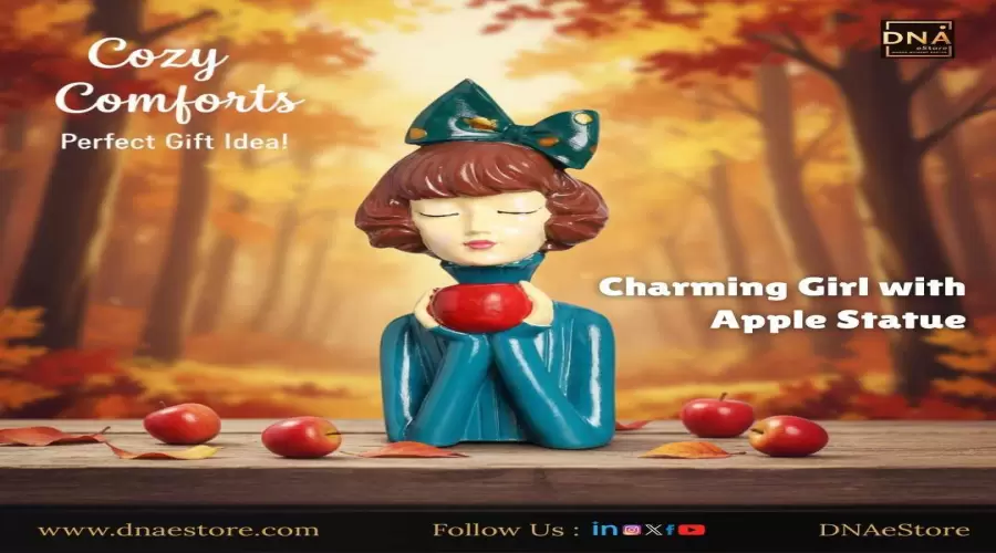 DNAeStore Girl with Apple Statue |  Charming Decor Sculpture
